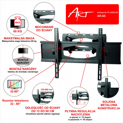 UCHWYT DO TV AR-65 ART 32-80" 60KG reg.