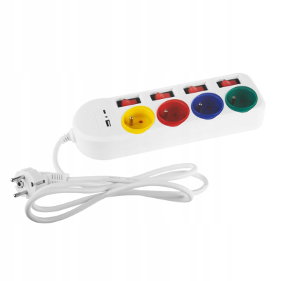 Maclean Listwa zasilająca przedłużacz 4 gniazda + USB A / C biała MCE508 W