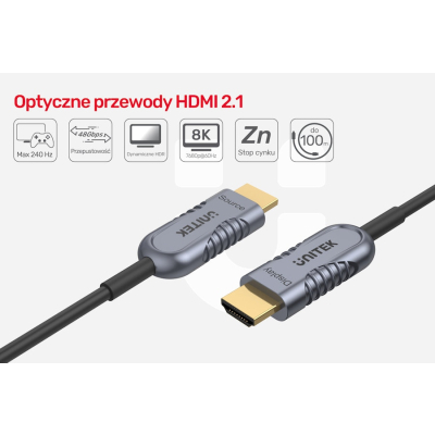 Unitek kabel optyczny HDMI 2.1 AOC 8K 120Hz 60 m