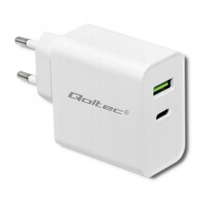Qoltec Ładowarka sieciowa 45W 5-20V 2.4-3A USB typ C PD USB 3.0 Biała