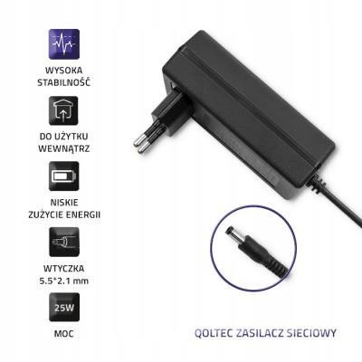 Qoltec Zasilacz wtyczkowy 25W 5V 5A 5.5*2.1