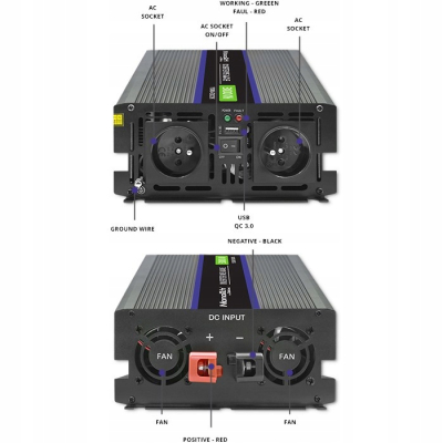 Qoltec Przetwornica napięcia Monolith 3000 MS Wave 12V/230V 1500/3000W USB