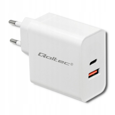 Qoltec Ładowarka sieciowa 63W 5-20V 1.5-3A USB typ C PD USB QC 3.0 Biała
