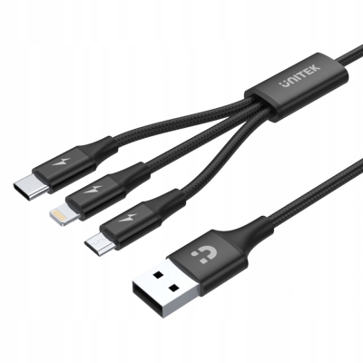 Unitek przewód ładujący USB 3 w 1 czarny C14049BK