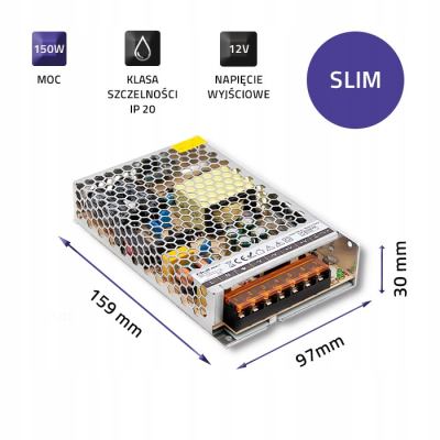 Qoltec Zasilacz impulsowy LED IP20 150W 12V 12.5A Slim