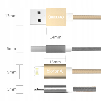 Unitek Y-C4023GD kabel USB-Lightning/microUSB 1.5m