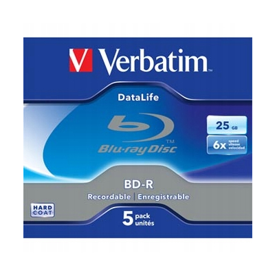 Verbatim BD-R, Datalife, 25GB, jewel box, 43836, 6x, 5-pack