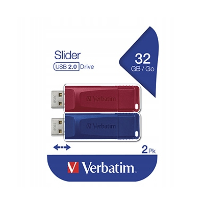 Verbatim USB 2.0, 32GB, Slider, niebieski, czerwony, 49327, USB A