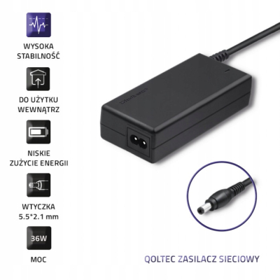 Qoltec Zasilacz desktopowy 36W 12V 3A 5.5*2.1 + kabel zasilający 50769