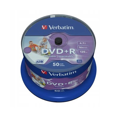 Verbatim DVD+R Wide Inkjet Printable No ID Brand 4.7GB 16x spindle 50-pack