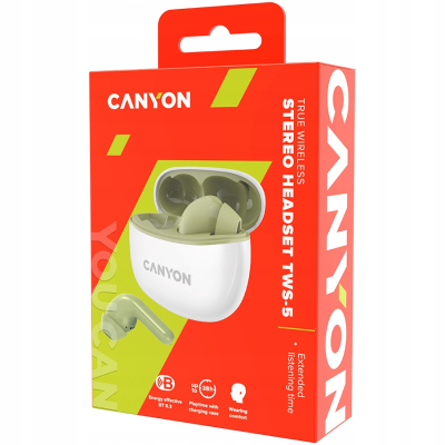 CANYON Słuchawki dokanałowe TWS 5 Etui Zielone