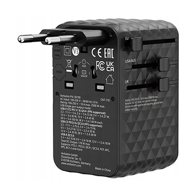 Verbatim, Adapter podróżny ChargeNTravel GaN III USB-C USB-A 170 W 30190