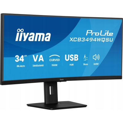 IIYAMA Monitor 34 cali XCB3494WQSU-B1 VA UWQHD 1500R 2xHDMI DP 2xUSB USB-C