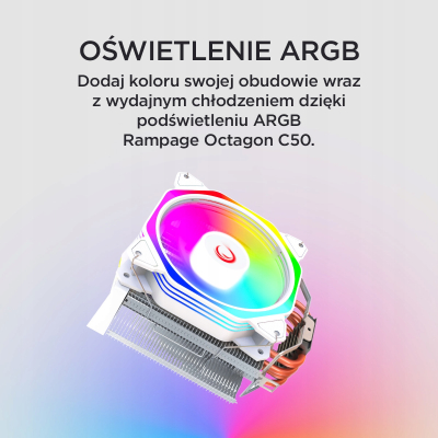 Rampage Octagon C50 Chłodzenie LGA1700/AM5 1800RPM 120mm ARGB PWM Biały