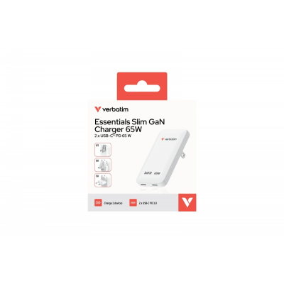Verbatim, Ładowarka Essentials Slim GaN USB-C PD 3.0 biała 65W 30281
