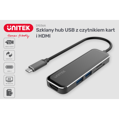 Unitek D1036A HUB USB-C 2xUSB3.1 HDMI czytnik kart