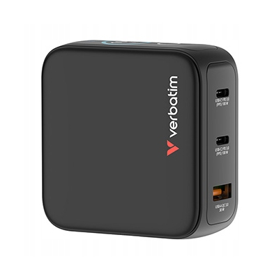Verbatim, Mini ładowarka GaN z wyświetlaczem TFT 2 x USB-C / 1 x USB-A 100W