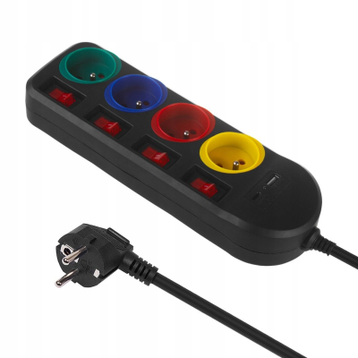 Maclean Listwa zasilająca 4 gniazda + USB A / C z włącznikami 1.5m MCE508 B