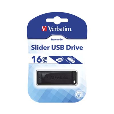 Verbatim USB flash disk, USB 2.0 16GB Slider StoreNGo czarny USB A