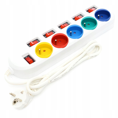 Maclean Listwa zasilająca 5 gniazd z włącznikami 250VAC/10A 1.5m MCE204 M/W