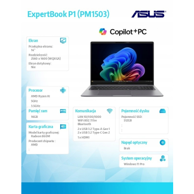Asus ExpertBook P3 PM3406CKARyzen Al 7 350 Radeon 16GB 512GB 14 Win 11PRO