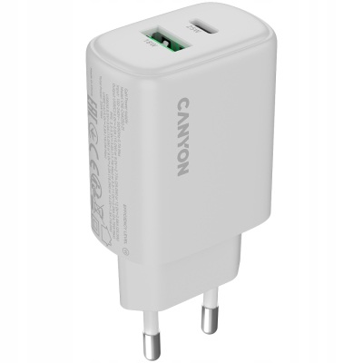 CANYON Ładowarka sieciowa OnCharge 250 25W 1xPD 1xQC EU Biała