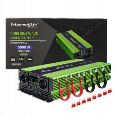 Qoltec Przetwornica Monolith ładowanie baterii UPS 2500W 5000W 12V/230V |Cz