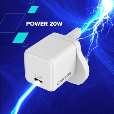 CANYON Ładowarka sieciowa CU20C GaN 20W 1xPD UK Biała