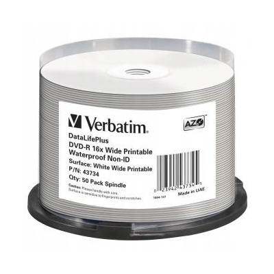 Verbatim DVD-R Wide Printable Waterproof No ID Brand 4.7GB 16x 50-pack 12cm