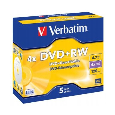 Verbatim DVD+RW 4.7GB 4x jewel box 5-pack bez możliwości nadruku 12cm