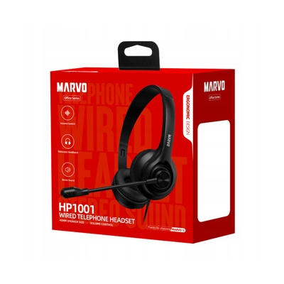 Marvo HP1001 słuchawki z mikrofonem, przewodowa, czarna, 2 x 3.5 mm Jack