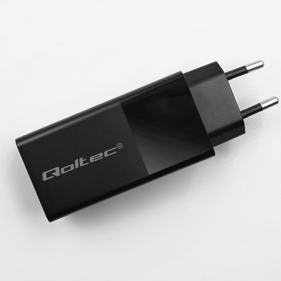 Qoltec Ładowarka GaN POWER PRO 1xUSB-C 1xUSB 100W 5-20V 1.5-5A PD Czarna