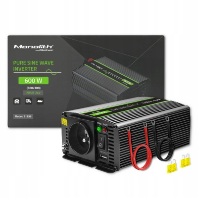 Qoltec Przetwornica napięcia Monolith 300W 600W 24V na 230V Czysty Sinus