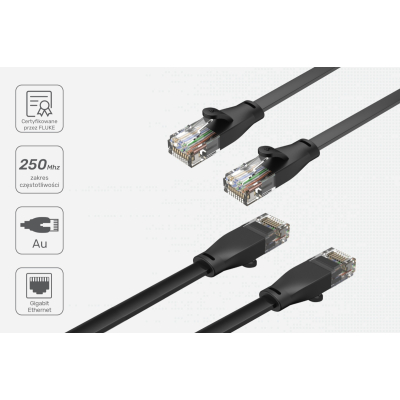 Unitek C1809GBK Patchcord kat.6 płaski czarny 1m