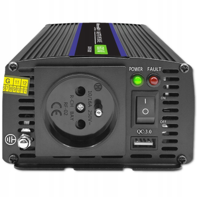 Qoltec Przetwornica Monolith 600 MS Wave 12V/230V 300/600W USB