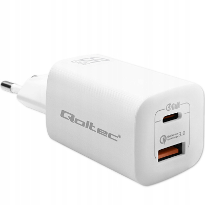 Qoltec Ładowarka 65W GaN ULTRA 5-20V 2.25-3.25A 1xUSB C PD 1xUSB 3.0