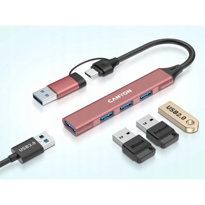 CANYON HUB DS-02 4 w 1 USB-A/C Różowy