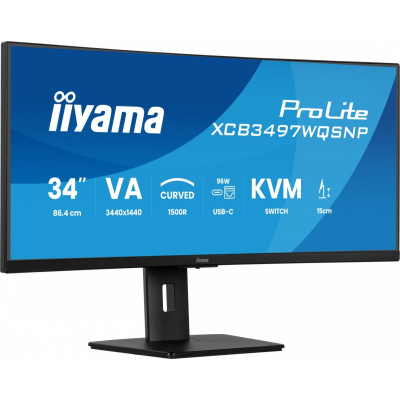 IIYAMA Monitor 34 cali XCB3497WQSNP-B1 VA UWQHD 1500R KVM 95W HDMI DP RJ45
