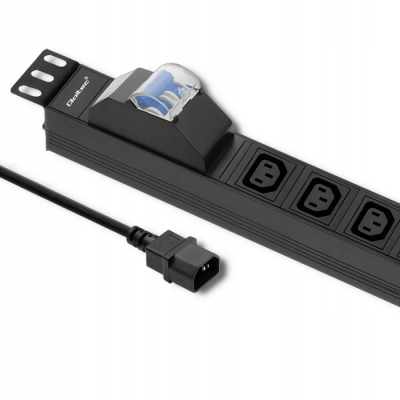 Qoltec Listwa zasilająca PDU antyprzeciąż, RACK 19" 1U 10A 8xIEC 2m