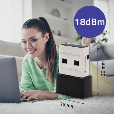 Qoltec Ultraszybki bezprzewodowy Mini Adapter USB Wi-Fi standard AC650Mbps