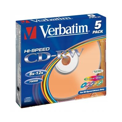 Verbatim CD-RW SERL High-Speed Colour 5-pack 700MB 12x 80min. 12cm slim box