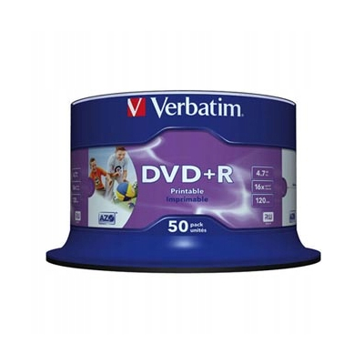 Verbatim DVD+R Wide Inkjet Printable No ID Brand 4.7GB 16x spindle 50-pack