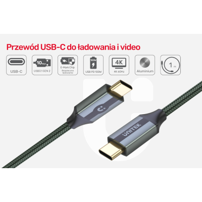 Unitek C14079GN przewód USB-C 1m oplot