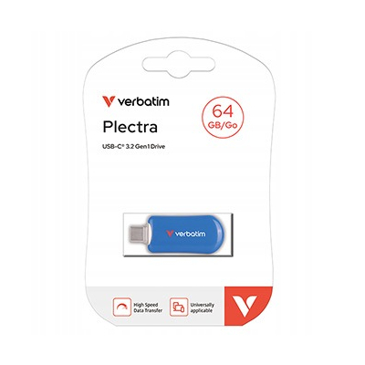 Verbatim USB flash disk, USB C, 64GB, Plectra, niebieski, 30232, USB C