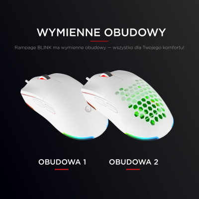 Rampage BLINK myszka gamingowa przewodowa USB, 12800 DPI, RGB, biała