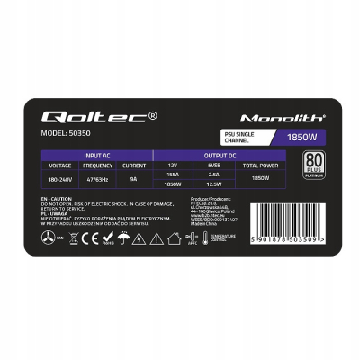 Qoltec Zasilacz PCI-E 1850W 80 Plus Platinum Data mining