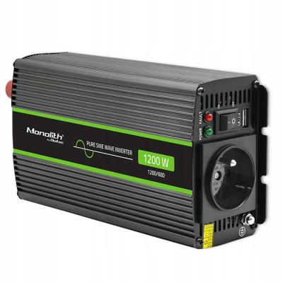 Qoltec Przetwornica napięcia Monolith 600W 1200W 12V na 230V Czysty Sinus