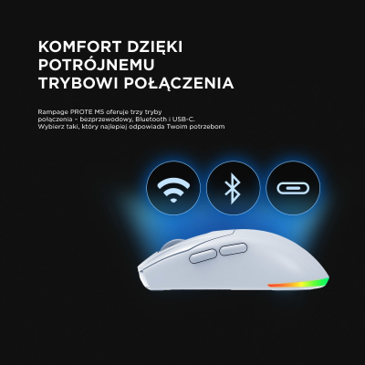 Rampage Prote M5 mysz bezprzewodowa 24000 DPI RGB LED 1K Hz biała