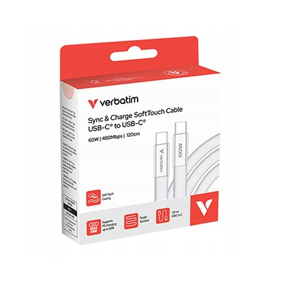 Verbatim USB-C kabel SoftTouch USB C - USB C 60W 1.2m Biały box 30274