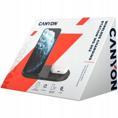 CANYON Ładowarka bezprzewodowa WS-202 10W 2w1 Czarna